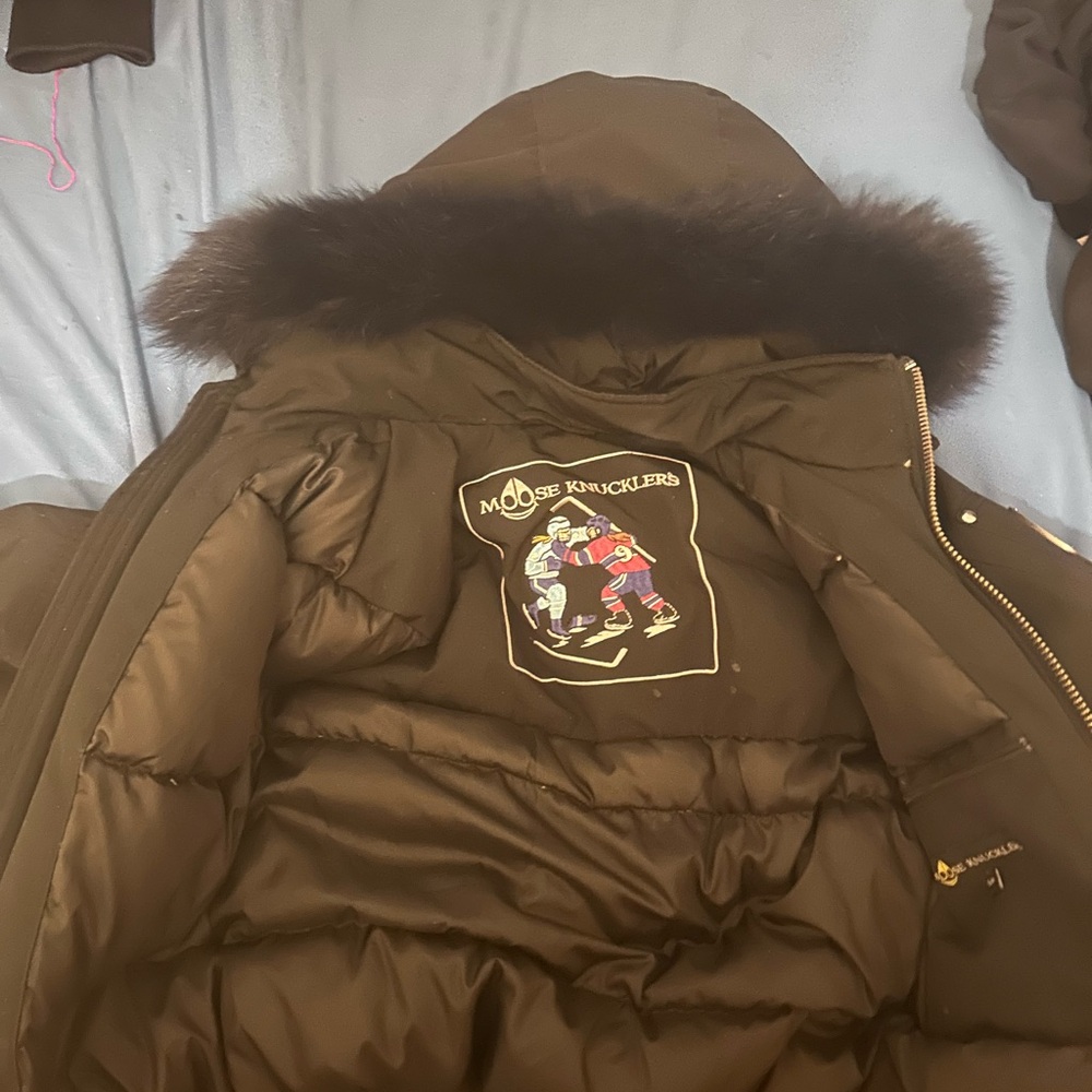 Moose Knuckles Dark Jacket with Navy blue Fur Collar